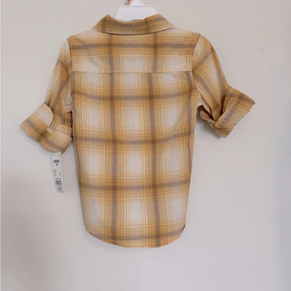 OshKosh B'gosh Yellow and White Plaid Button Down Shirt Size 2T 100% Cotton